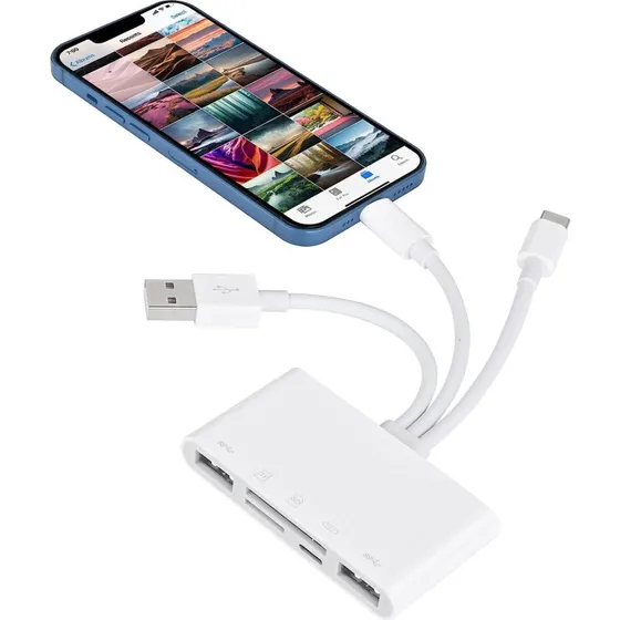 NÖRDIC 5-i-1 Kortlæser: USB-A, USB-C & Lightning, SD & MicroSD