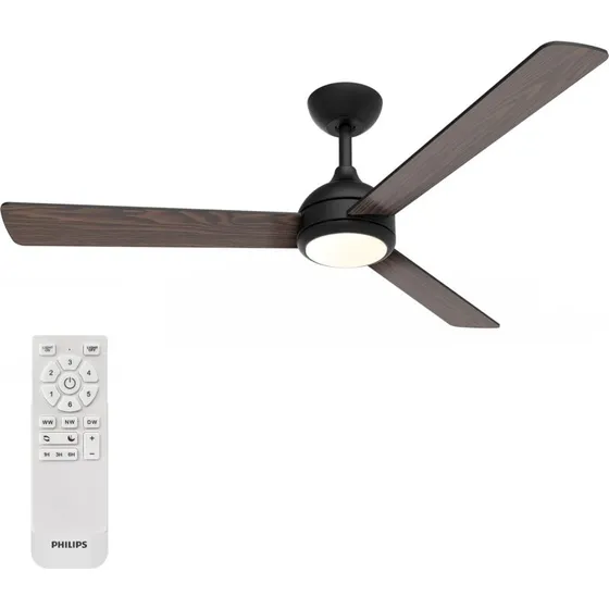 Philips Velyx Loftventilator med LED-lys, 132 cm, Sort/Træ