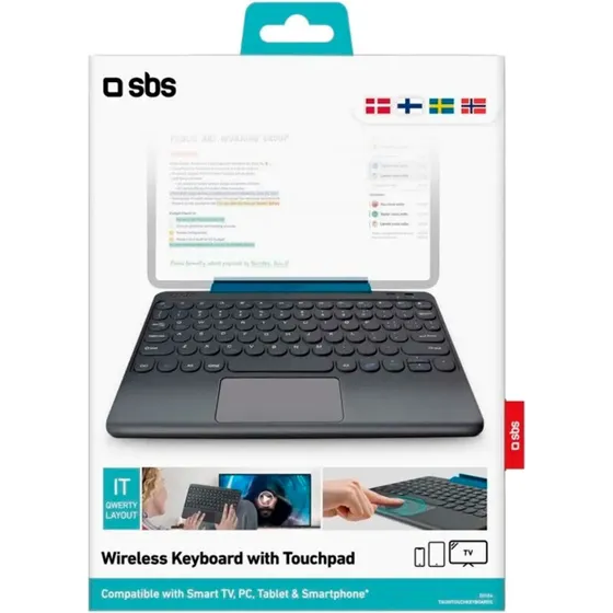 SBS Bluetooth-tastatur med indbygget touchpad - Dansk, sort