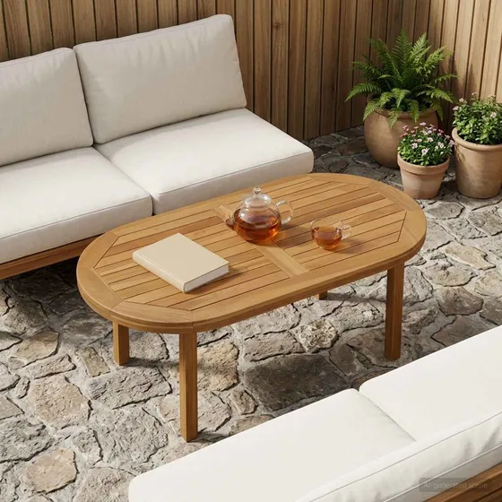 vidaXL Bordplade Oval i Massivt Teaktræ - Naturfarvet