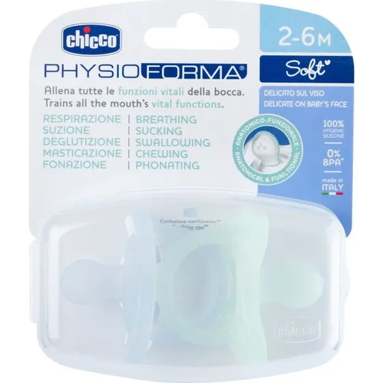 Chicco PhysioForma blød silikonesutter, 2-6 mdr, 2 stk, Blå