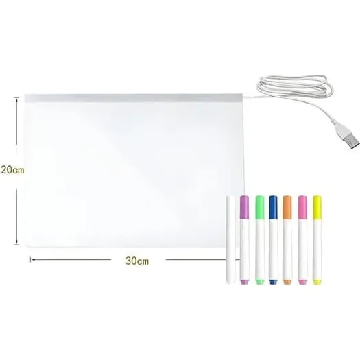 LED Tegnetavle 30x20 cm med USB, Stativ og 7 Tuscher