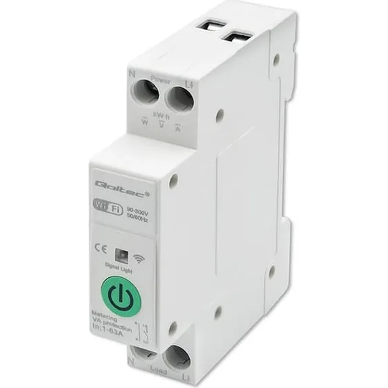 Qoltec 63A WiFi DIN-skinne relæ med elmåler (Tuya/Smart Life)
