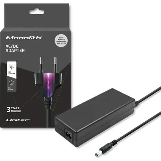 Qoltec 84W Desktop Strømforsyning | 12V | 7A | 5,5x2,1mm