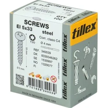 Tillex Skrue EL 5x33 mm, Torx20, C4, til kabelbøjle (100 stk)