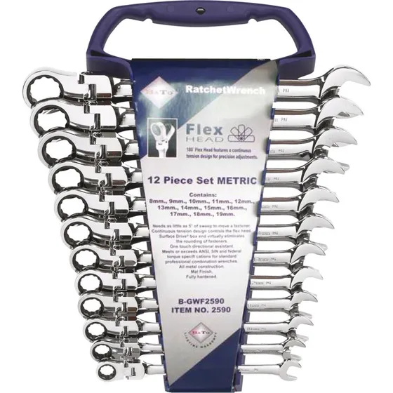 BaTo Ringskraldenøglesæt M/ Flex, 12 stk. (8-19 mm)