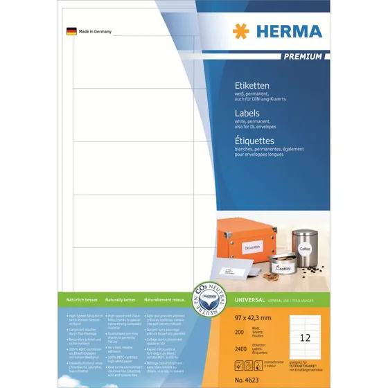 HERMA Premium Laminerede Etiketter 97 x 42,3 mm (2400 stk)