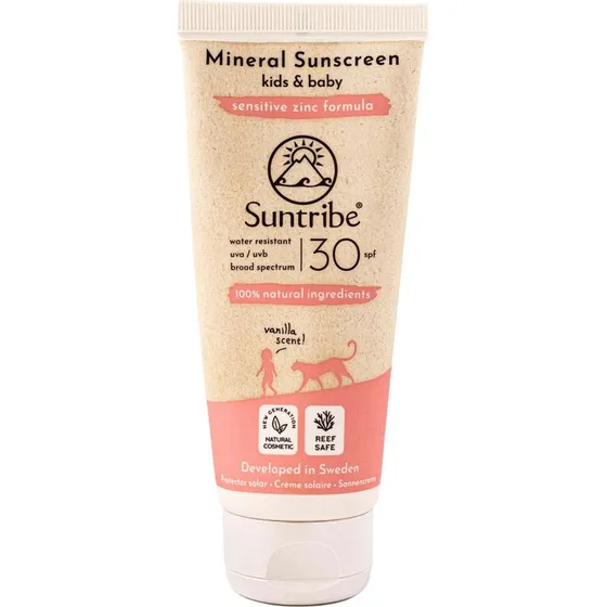 Suntribe All Natural Mineral Kids Sunscreen SPF 30, Vanilje, 100 ml