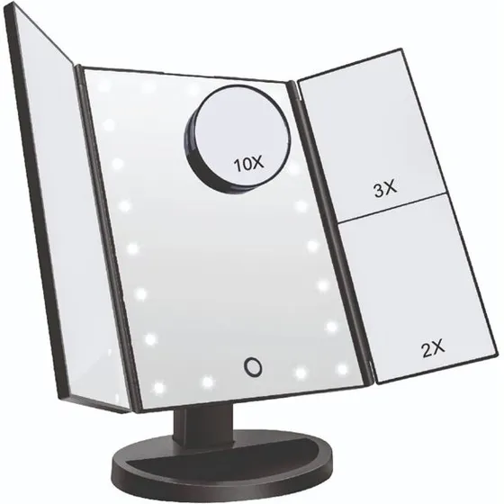 UNIQ Hollywood Trifold Makeup-spejl med LED, sort