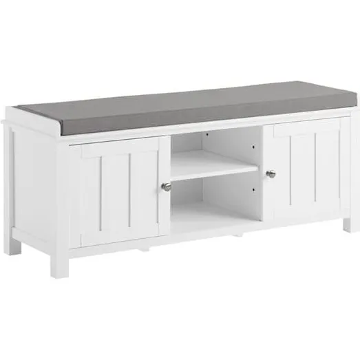 SoBuy Skobænk med hynde og 2 låger, 105x35x43cm, Hvid