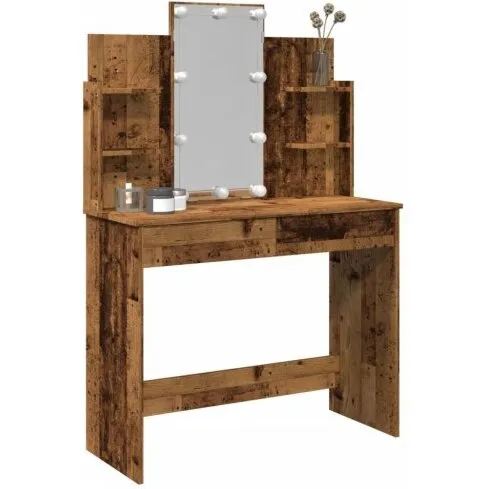 Uden mærke: Makeupbord LED 96x40x142 cm, antikt trælook