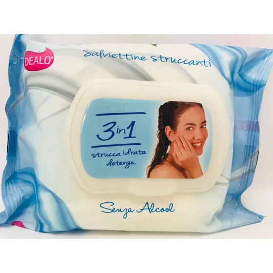 Dealo 3-i-1 makeupfjernerservietter med aloe vera, 30 stk.