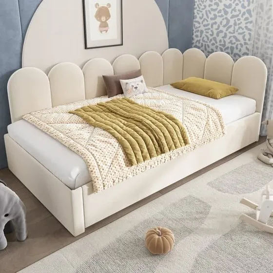 Sofaskammel 90x200 cm med sovesofa i beige fløjl