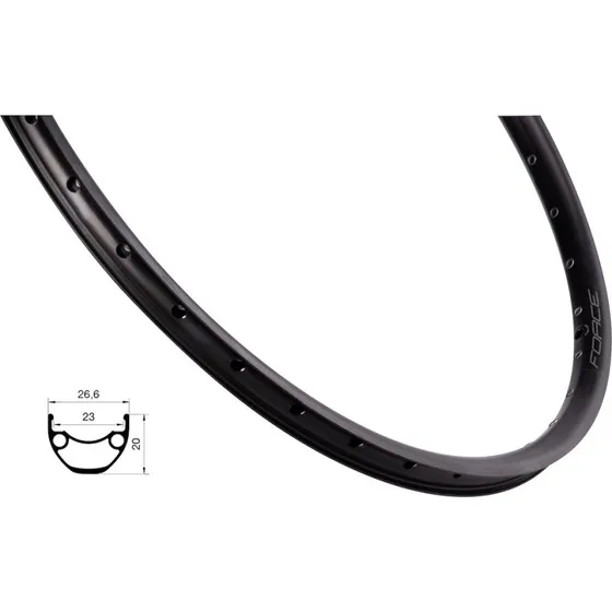 FORCE XC Basic 26" (559x23) aluminium fælg - 32 egerhuller - Sort