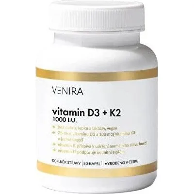 Venira Vitamin D3 + K2 - 80 kapsler