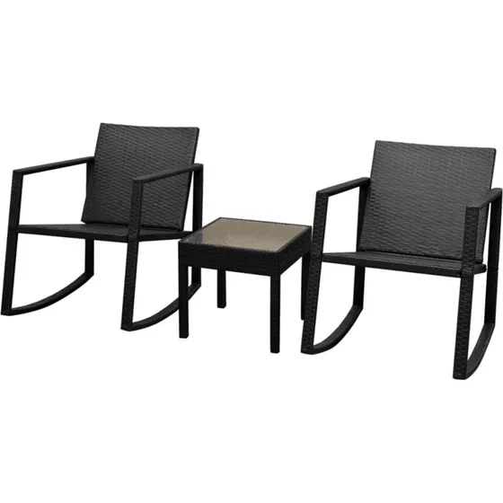 vidaXL bistrosæt 3 dele i sort polyrattan med gyngestole
