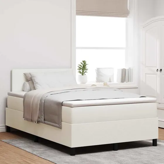 vidaXL LED Boxspring Seng Creme/Hvid Velour 120 x 190 cm