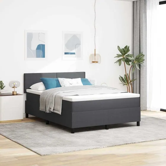 vidaXL LED Boxspring Seng Velour Mørkegrå/Hvid 160x200 cm