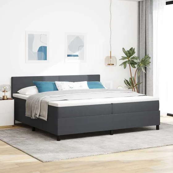 vidaXL LED Boxspring Seng Mørkegrå/Hvid Velour 200x200 cm
