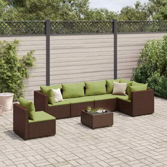 vidaXL loungesæt til haven 7 dele i brun polyrattan med hynder