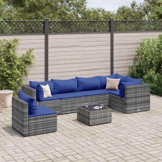 vidaXL loungesæt til haven 7 dele i polyrattan, grå