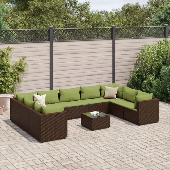 vidaXL loungesæt til haven 10 dele i polyrattan, brun