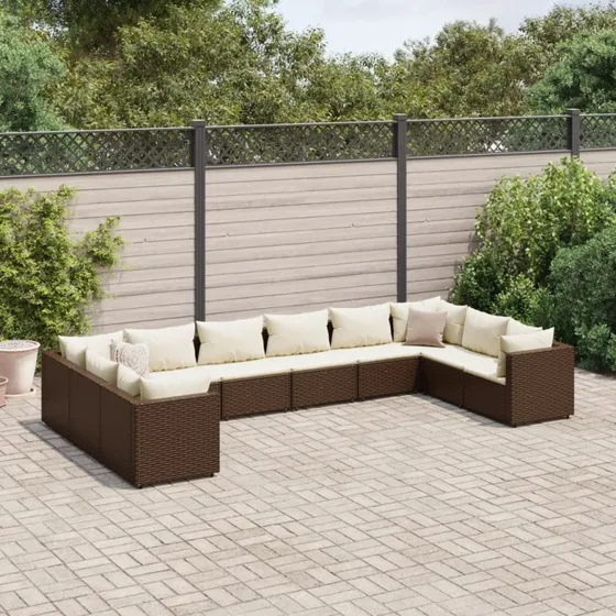vidaXL loungesæt til haven 10 dele i brun polyrattan