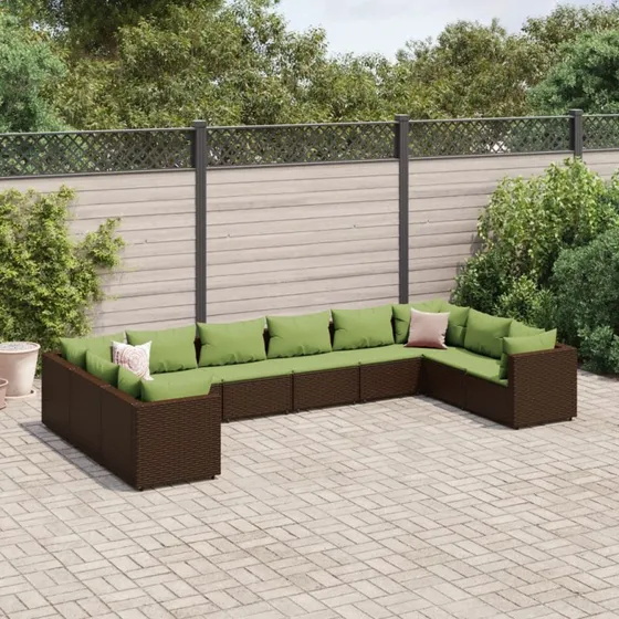 vidaXL loungesæt til haven 10 dele i brun polyrattan