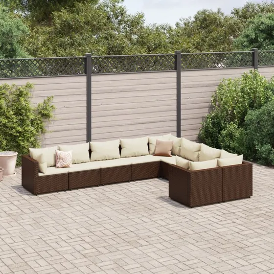 vidaXL sofasæt til haven 9 dele i brun polyrattan