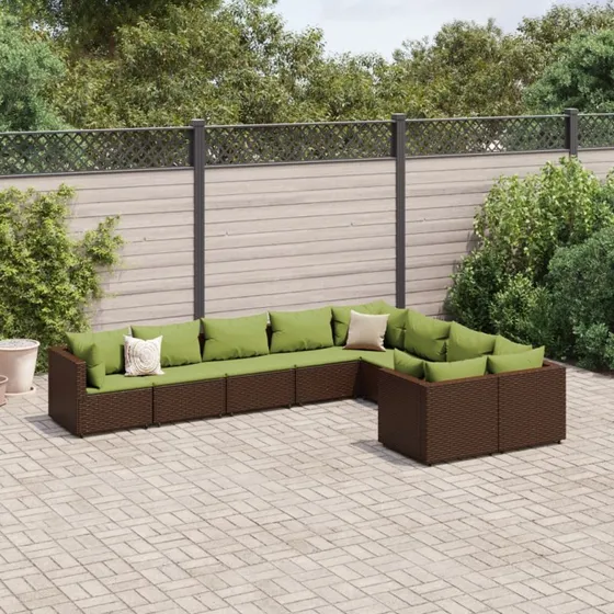 vidaXL sofasæt til haven 9 dele i brun polyrattan