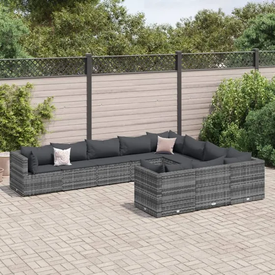 vidaXL havesofasæt 10 dele i polyrattan, grå