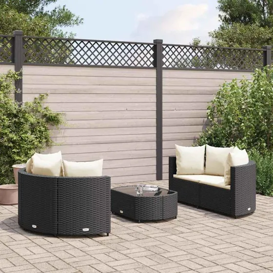 vidaXL havesofasæt 5 dele i sort polyrattan med hynder