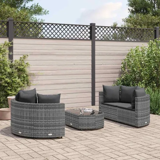 vidaXL Sofasæt 5 dele med hynder i polyrattan, grå