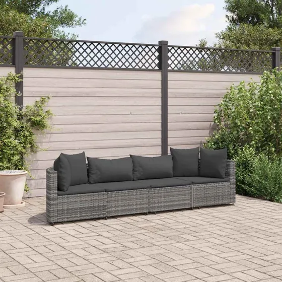vidaXL sofasæt til haven 4 dele i grå polyrattan