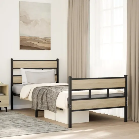 vidaXL sengeramme 90x190 cm metal sonoma-eg