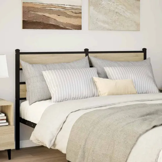 vidaXL sengegavl 150 cm i jern og sonoma-eg