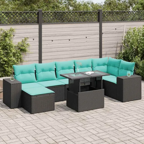 vidaXL havesofasæt 8 dele i polyrattan og akacietræ, sort