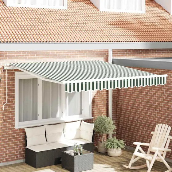 vidaXL Udtrækkelig markise Grøn/Hvid 350 x 250 cm