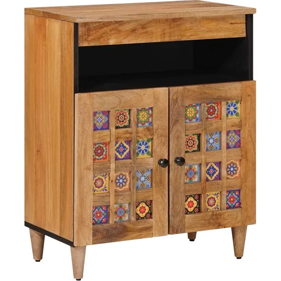 vidaXL Sidebord i massivt mangotræ, 60 x 33 x 75 cm, Natur