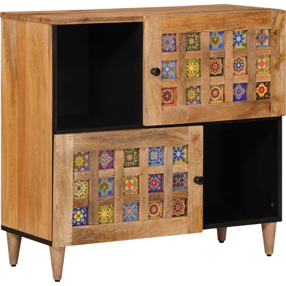 vidaXL Sideboard i massivt mangotræ, 80x33x75 cm, Natur
