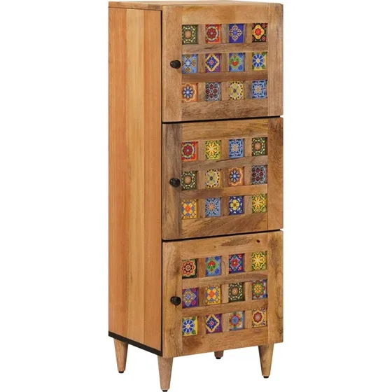 vidaXL Highboard i massivt mangotræ, natur, 40 x 33 x 110 cm