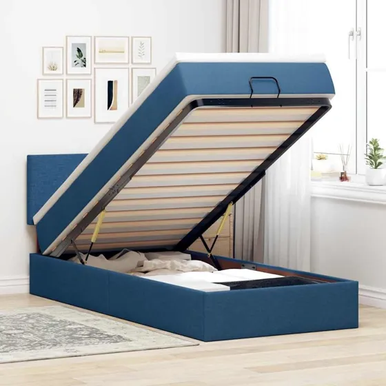 vidaXL Ottoman seng med madras & LED-lys, blå, 90x200 cm
