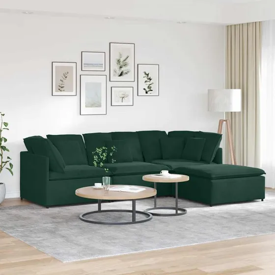 vidaXL modulsofa med fodskammel i mørkegrøn fløjl