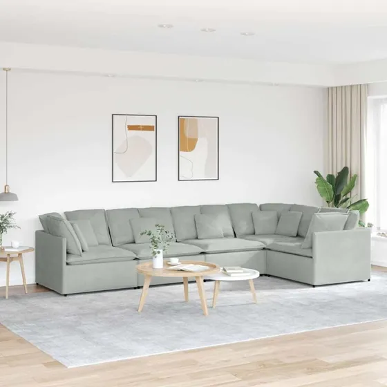 vidaXL modulsofa i fløjl, lysegrå, 5 sektioner