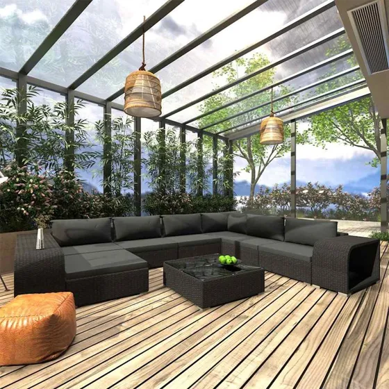 vidaXL loungesæt til haven 10 dele, polyrattan, sort