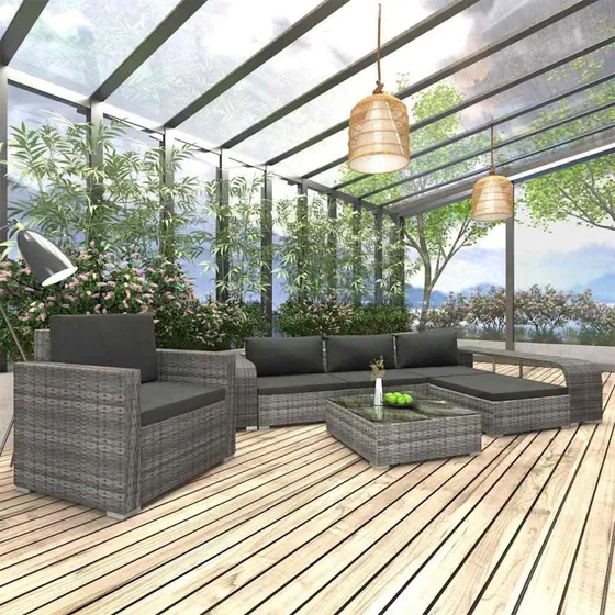 vidaXL loungesæt til haven 8 dele med hynder, polyrattan, grå
