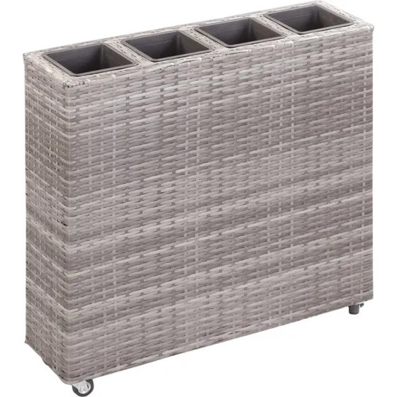 vidaXL Hævet plantekasse med 4 krukker i polyrattan, grå, 80x22x79 cm