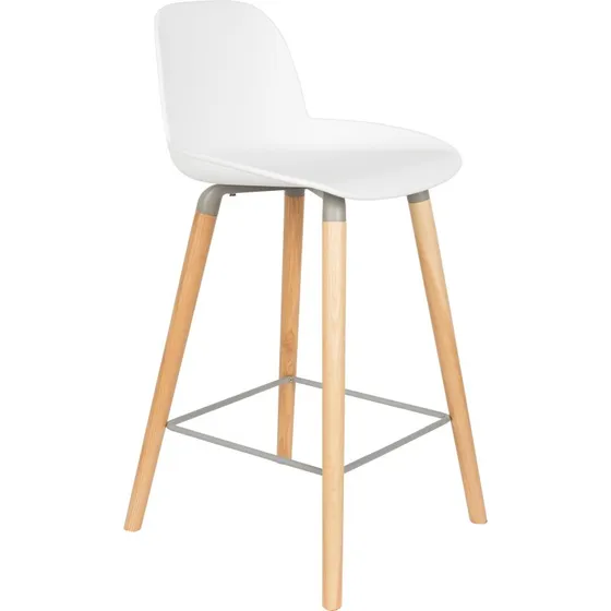 Zuiver Albert Kuip barstol - hvid polypropylen & asketræ (65cm)