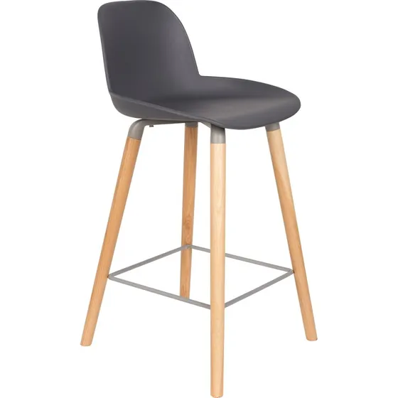 Zuiver Albert Kuip barstol - mørkegrå polypropylen & ask (65cm)