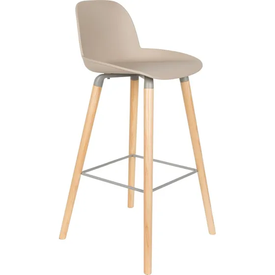Zuiver Albert Kuip barstol - taupe polypropylen & asketræ (75cm)